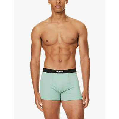 Shop Tom Ford Men's Menthol Logo-waistband Mid-rise Stretch-cotton Boxers