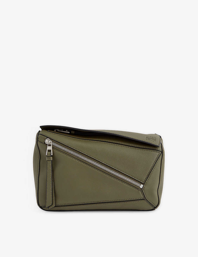 Shop Loewe Mens Khaki Green Puzzle Small Leather Belt Bag