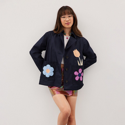 Coach Upcrafted Garden Applique Jacket In Raven Blue Multi