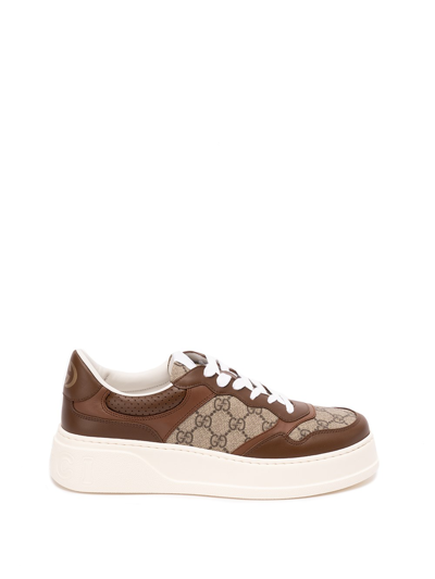 Shop Gucci Leather Sneakers In Brown
