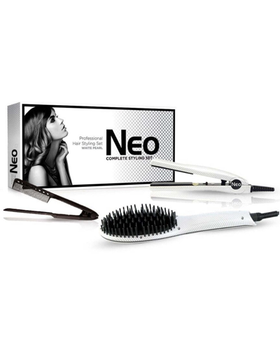 Shop Neo Choice The Heated Brush Set - Heated Straightening Brush In White