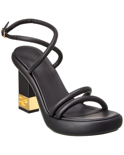 Shop Fendi Baguette Ff Leather Sandal In Black