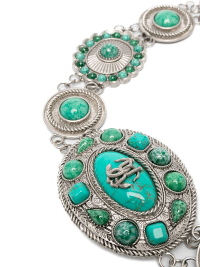 Shop Roberto Cavalli Gemstone-embellished Chain Belt In Green