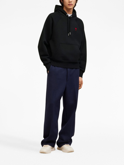 Ami Alexandre Mattiussi Ami Black Cotton Hoodie With Embroidered Logo And Functional Pockets In Black