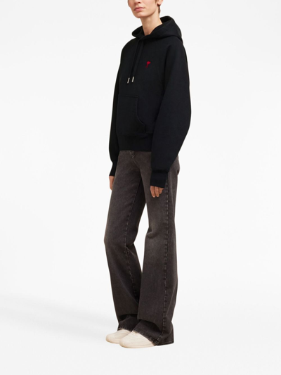 Ami Alexandre Mattiussi Ami Black Cotton Hoodie With Embroidered Logo And Functional Pockets In Black