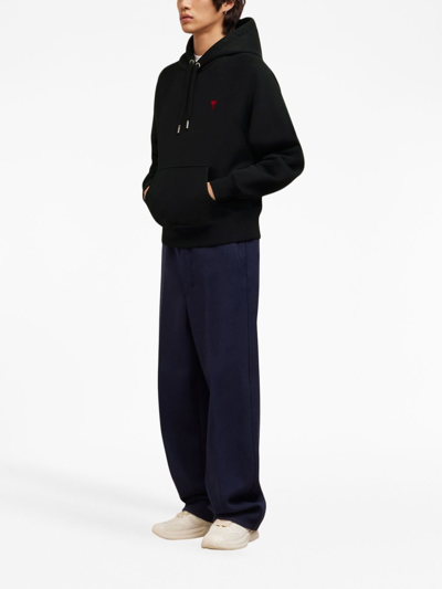 Ami Alexandre Mattiussi Ami Black Cotton Hoodie With Embroidered Logo And Functional Pockets In Black