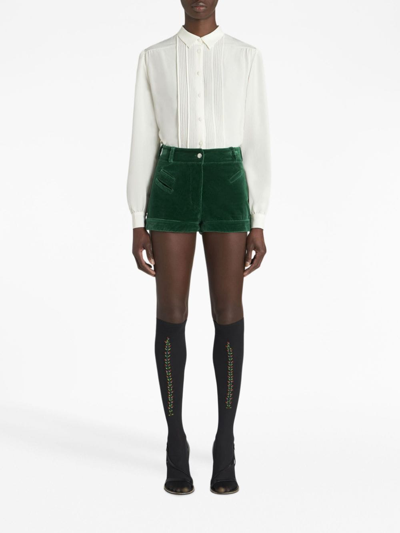 Shop Etro Velvet Cotton Shorts In Green