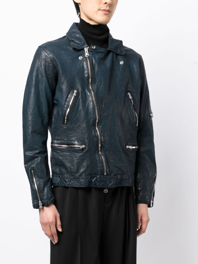 Shop Yohji Yamamoto I-double Riders Leather Jacket In Black