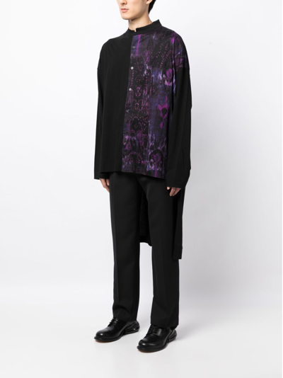 Shop Yohji Yamamoto High-low Collarless Shirt In Black