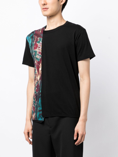 Shop Yohji Yamamoto Asymmetric Panelled Cotton T-shirt In Black