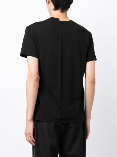 Shop Yohji Yamamoto Asymmetric Panelled Cotton T-shirt In Black