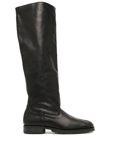 Shop Yohji Yamamoto Knee-length Leather Boots In Black