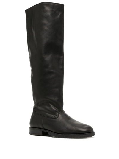 Shop Yohji Yamamoto Knee-length Leather Boots In Black