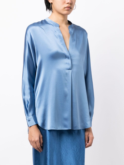 Shop Vince Satin-finish Silk Shirt In Blue