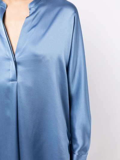 Shop Vince Satin-finish Silk Shirt In Blue