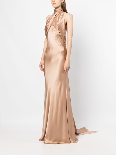 Shop Rachel Gilbert Audrey Halterneck Silk Gown In Pink