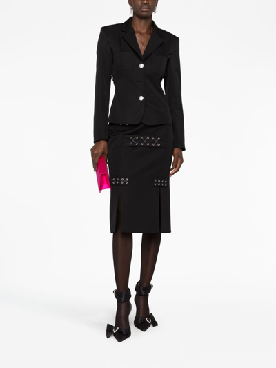 Shop Alessandra Rich Lace-up Wool-blend Blazer In Black