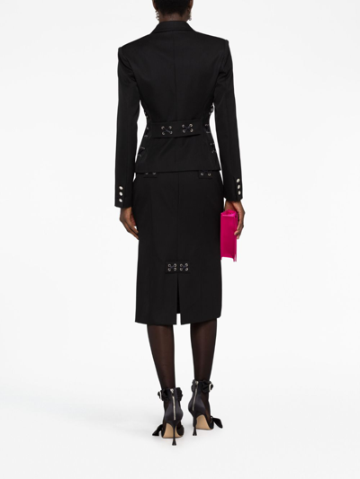 Shop Alessandra Rich Lace-up Wool-blend Blazer In Black