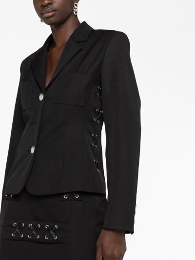 Shop Alessandra Rich Lace-up Wool-blend Blazer In Black