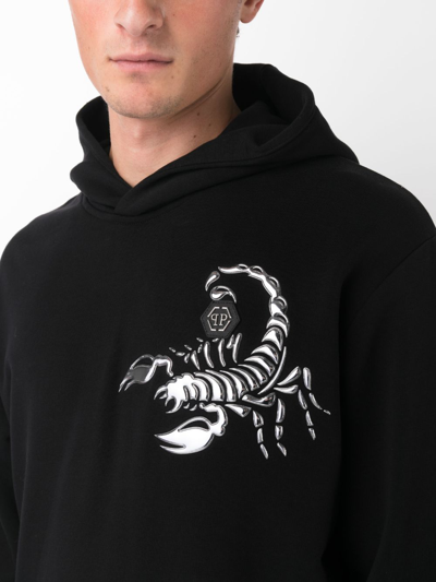 Shop Philipp Plein Scorpion Appliqué-detail Cotton Hoodie In Black