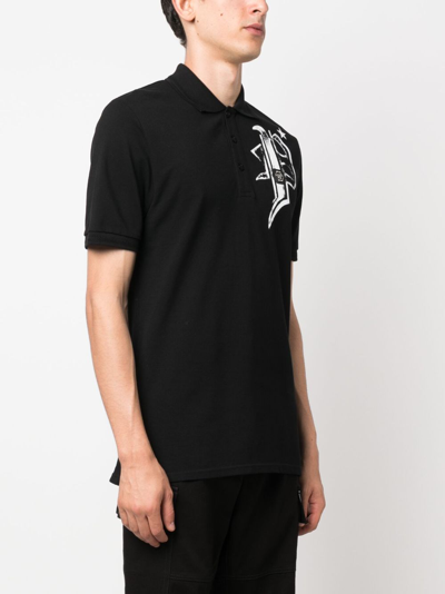 Shop Philipp Plein Skull & Bones Jersey Polo Shirt In Black