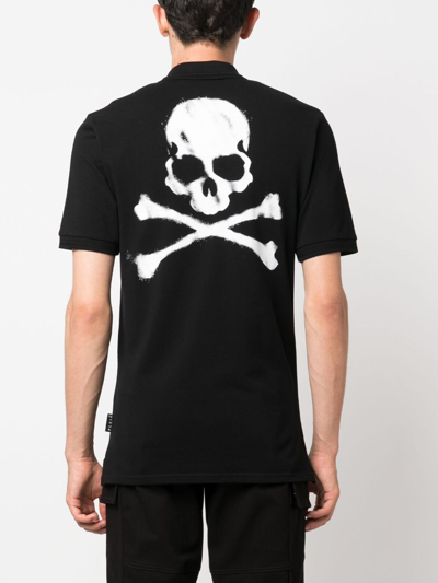 Shop Philipp Plein Skull & Bones Jersey Polo Shirt In Black