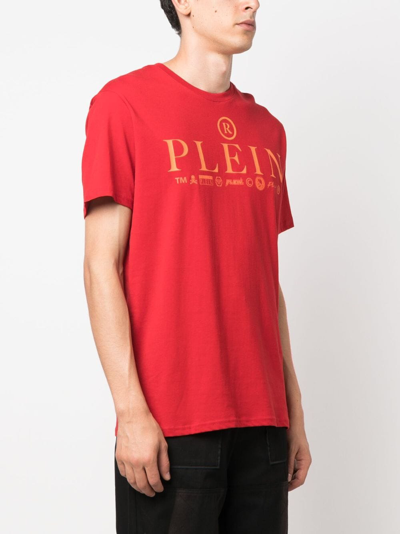 Shop Philipp Plein Ss Logos Round-neck T-shirt In Red