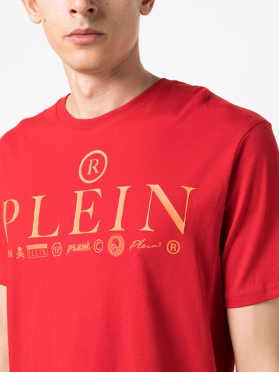 Shop Philipp Plein Ss Logos Round-neck T-shirt In Red