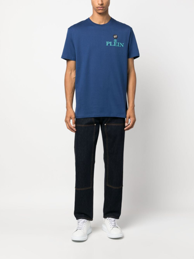 Shop Philipp Plein Iconic Plein Logo-print T-shirt In Blue