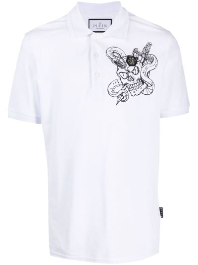 Shop Philipp Plein Snake Cotton Polo Shirt In White