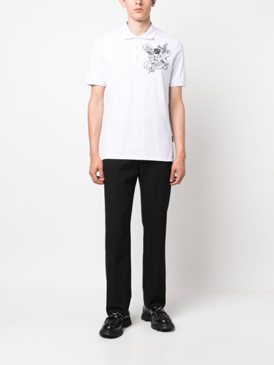 Shop Philipp Plein Snake Cotton Polo Shirt In White