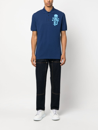 Shop Philipp Plein Skull & Bones Logo-print T-shirt In Blue