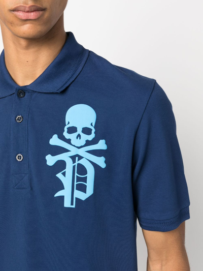 Shop Philipp Plein Skull & Bones Logo-print T-shirt In Blue