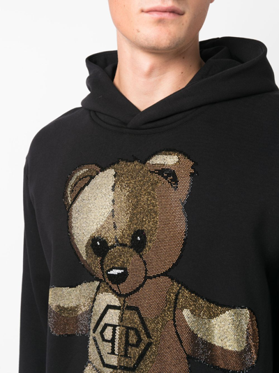 Shop Philipp Plein Teddy Bear Rhinestone-embellished Hoodie In Black