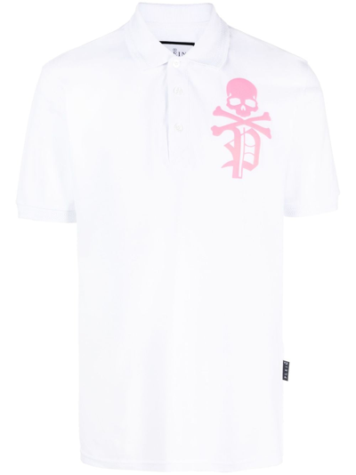 Shop Philipp Plein Skull & Bones Polo Shirt In White