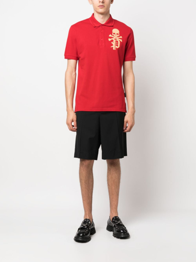 Shop Philipp Plein Logo-print Cotton Polo Shirt In Red