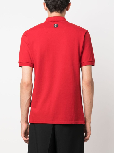 Shop Philipp Plein Logo-print Cotton Polo Shirt In Red