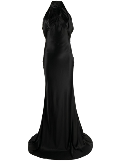 Shop Rachel Gilbert Audrey Halterneck Silk Gown In Black