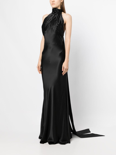 Shop Rachel Gilbert Audrey Halterneck Silk Gown In Black