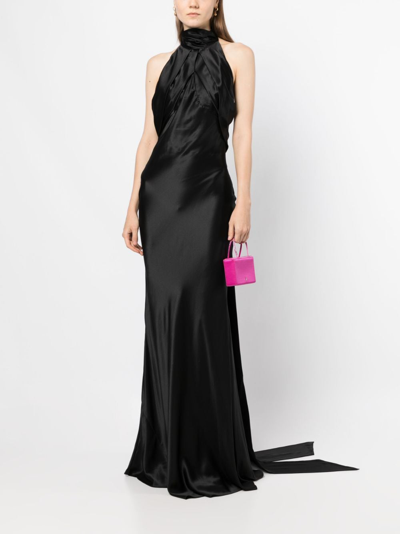 Shop Rachel Gilbert Audrey Halterneck Silk Gown In Black