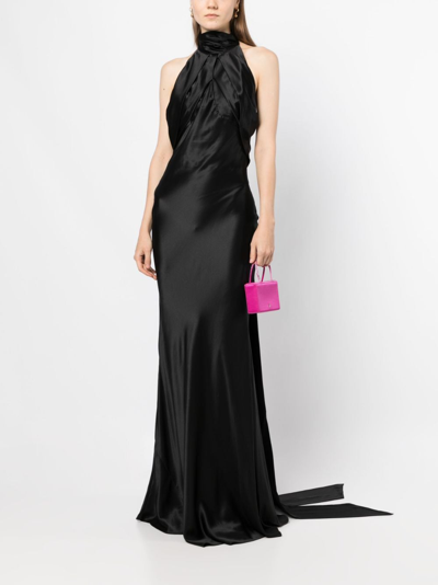 Rachel Gilbert Audrey Halterneck Silk Gown In Black