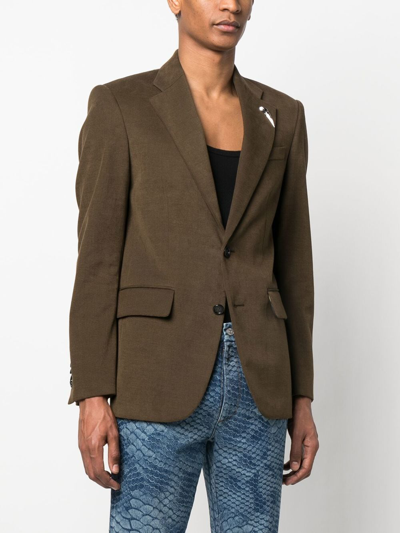 Shop Roberto Cavalli Single-breasted Wool Blazer In Green