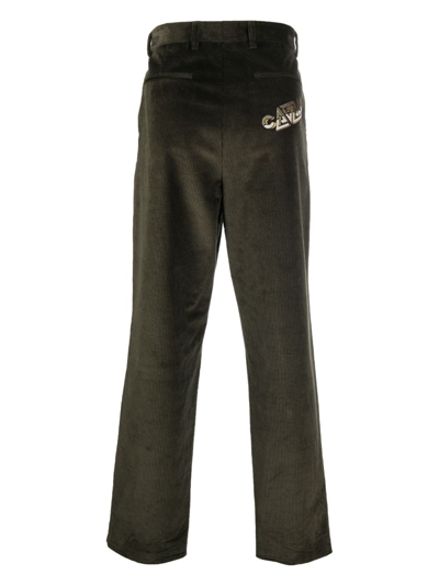 Shop Roberto Cavalli Logo-embroidered Corduroy Trousers In Green