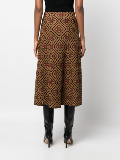 Shop Etro Medallion-jacquard Midi Skirt In Neutrals