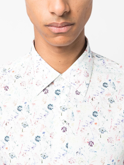 Shop Paul Smith Floral-print Organic-cotton Shirt In White