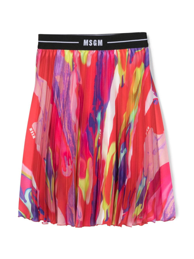 Shop Msgm Logo-waistband Pleated Skirt In Pink