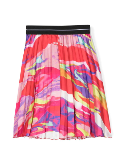 Shop Msgm Logo-waistband Pleated Skirt In Pink