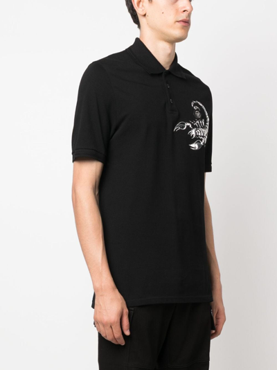 Shop Philipp Plein Scorpion Cotton Polo Shirt In Black