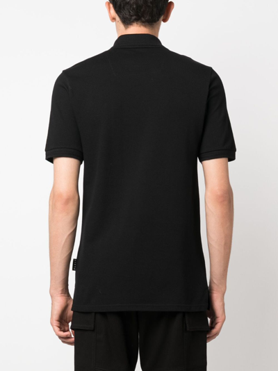 Shop Philipp Plein Scorpion Cotton Polo Shirt In Black
