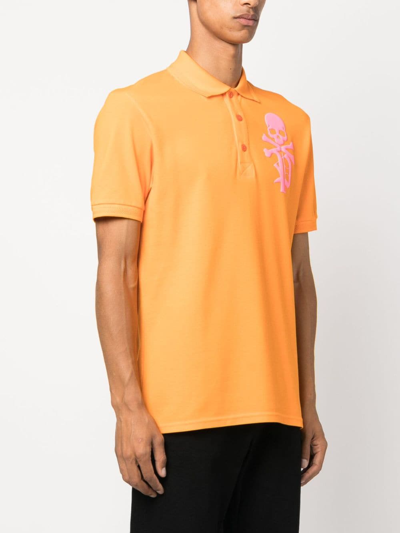 Shop Philipp Plein Skull-print Short-sleeve Polo Shirt In Orange